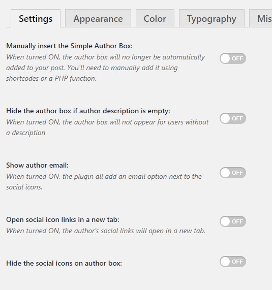 tab settings simple author box
