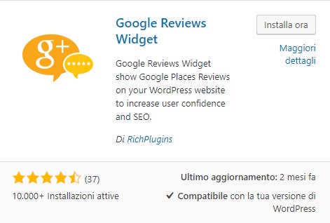 plugin per aggiungere recensioni Google su WordPress