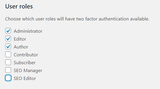 abilitazione autenticazione a 2 fattori per ruolo utente